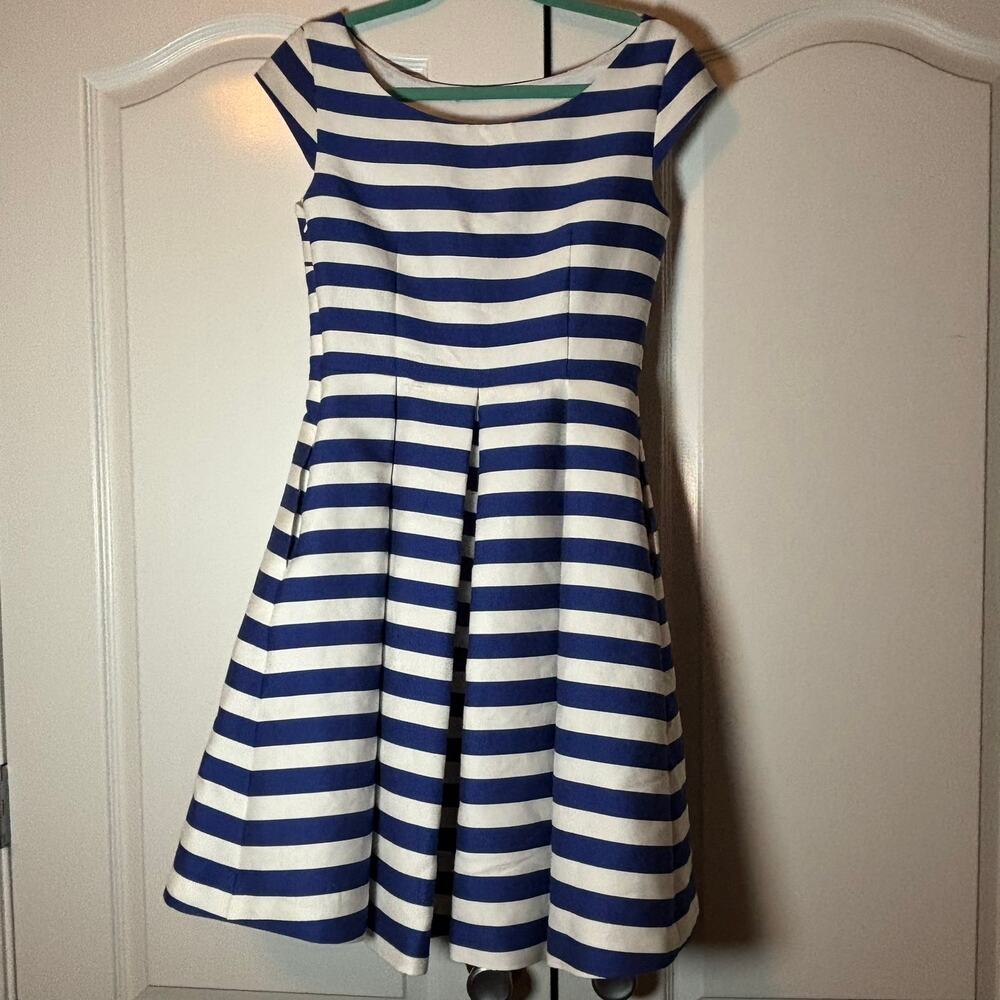 Kate Spade New York Blue White Striped Fit Flare Dress Size 4 Boat Neck Midi - Picture 2 of 7